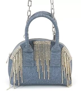 LIKE DREAMS Half Moon Denim Rhinestone Mini Crossbody Bag NWT